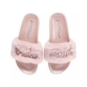 Betsey Johnson Pink Faux Fur Bridesmaid Slippers Rose Gold Lori Slides 9M Box